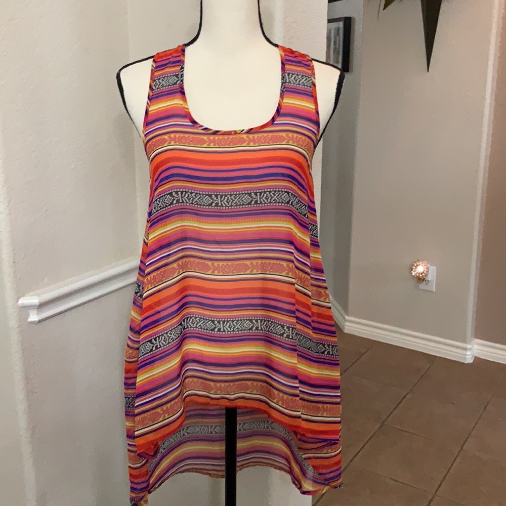 Penelope pink, navy, yellow stripe print tank top Size S